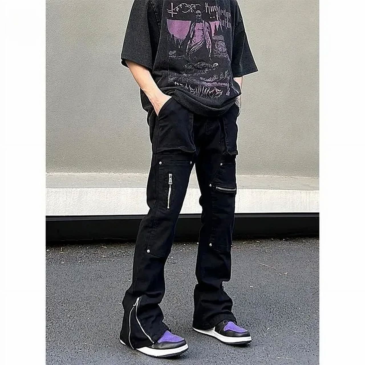 Techwear Jeans Men Y2k Black Fashion Wide Leg Denim Pants