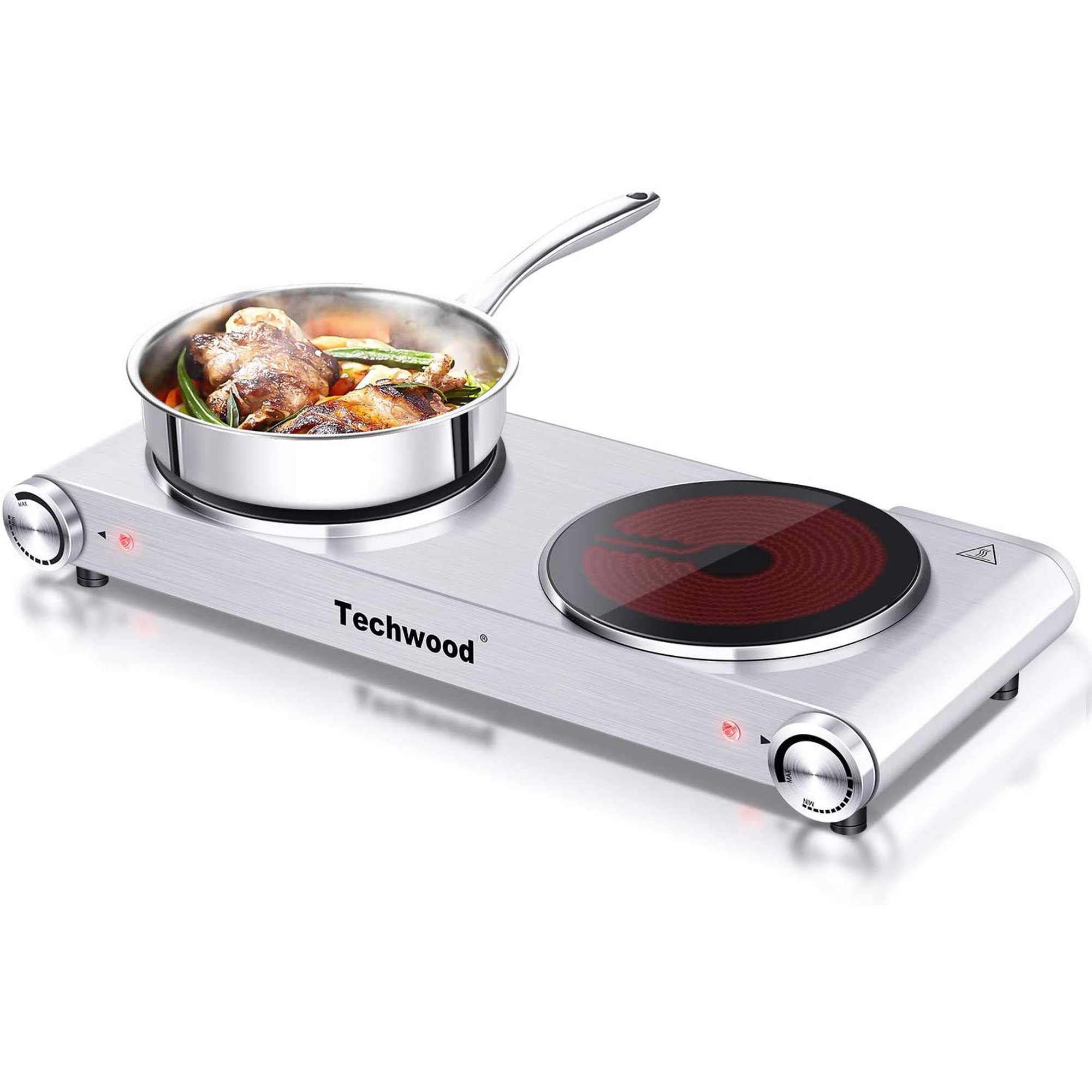 Techwood 1800W Electric Hot Plate, Countertop Stove Double Burner for  Cooking, Infrared Ceramic Hot Plates Double Cooktop, Silver, Brushed  Stainless Steel Easy To Clean Upgraded Version - Walmart.com
