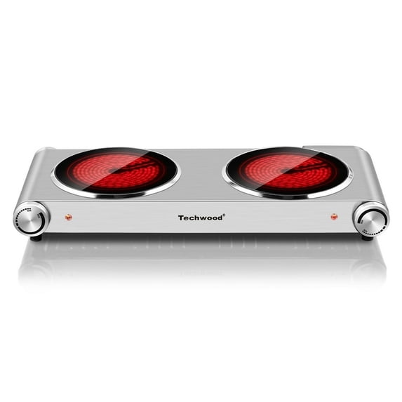 Techwood 20” 2-Coil Brushed Stainless Steel Countertop Burner