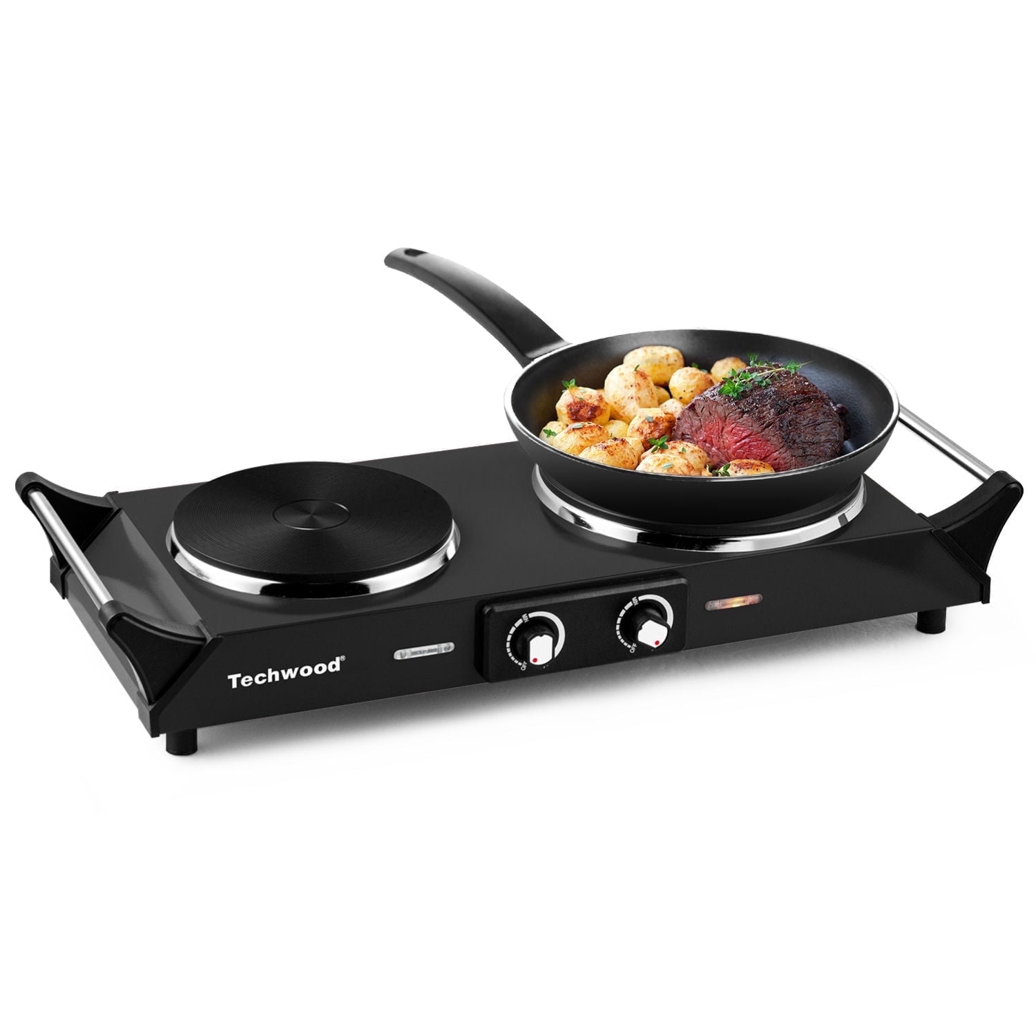 Techwood Electric Single Burner Hot Plate 23.94in 2-Coil Stainless Steel Countertop