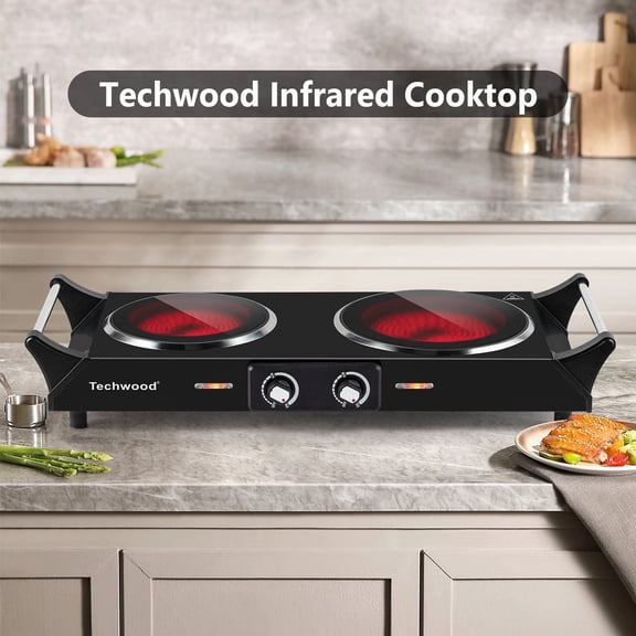 Open Box Techwood Infrared Ceramic Countertop Hot Plate with Dual Control Burners