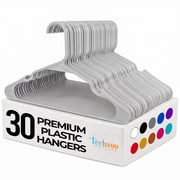 Techzoo 30 Pack Premium Gray Plastic Hangers - Non Slip Plastic Clothes Hangers, Ultra Thin Hangers for Closet, Heavy Duty Coat Hanger Space Saving, Ideal for Suits, Shirts, Pants