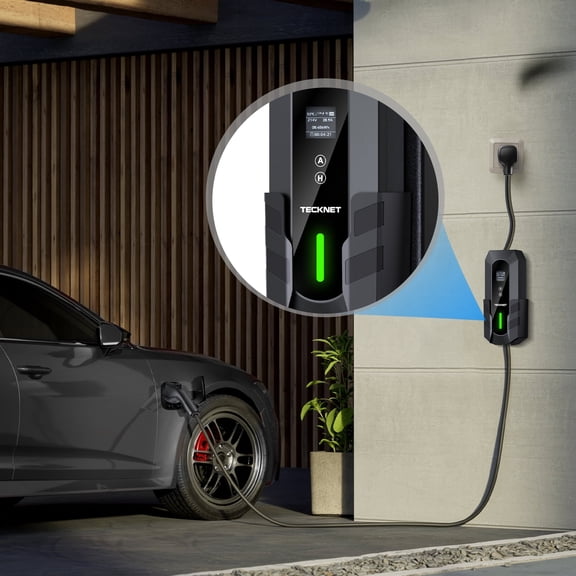 Tecknet 32A Level 1/Level 2 Portable EV Charger with LCD Touch Screen & APP Control - NEMA 14-50 and 5-15 Plugs Included, J1772 Compatible for Electric Vehicles
