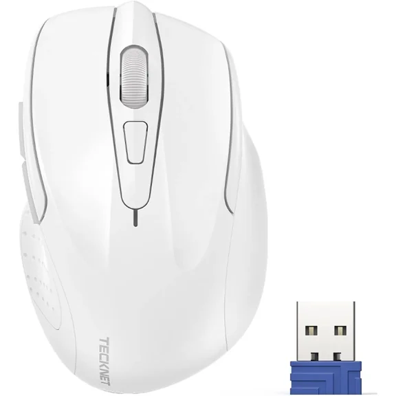 Tecknet Wireless Mouse - 2.4G Ergonomic Optical Mouse - White