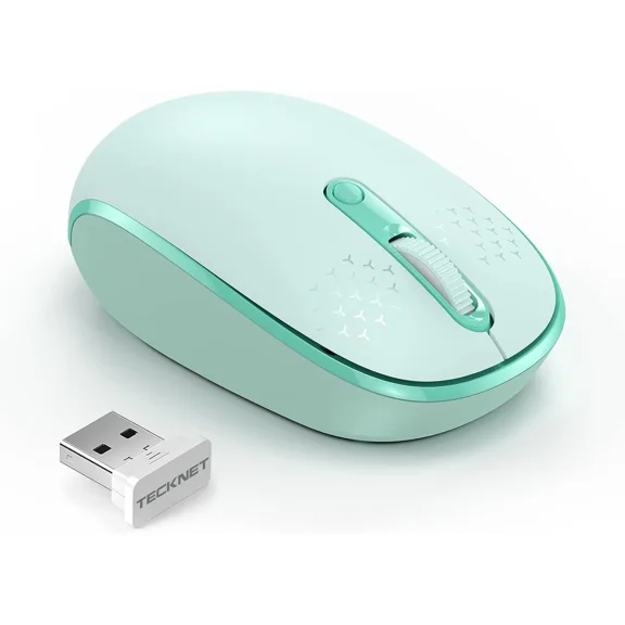 Tecknet Wireless Mouse 2.4G Quiet Usb Receiver 4 Buttons 800-1600 Dpi Mint Green