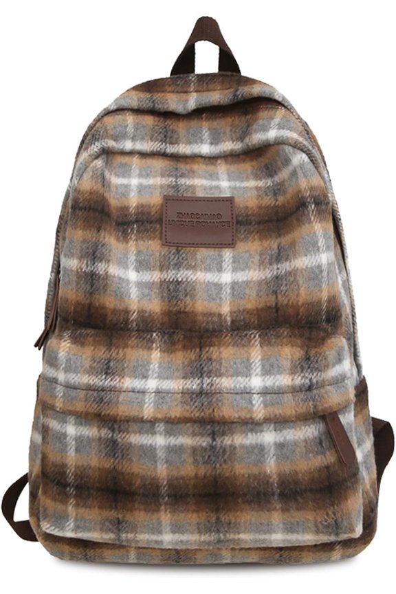 Backpack Plush Plaid Pattern 17.7 Inch Bookbags Lightweight Laptop Bag Travel Daypacks (Red)