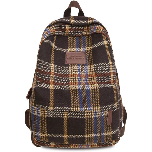 Teclado Backpack Plush Plaid Pattern 17.7 Inch Bookbags Lightweight Laptop Bag Travel Daypacks (Red)