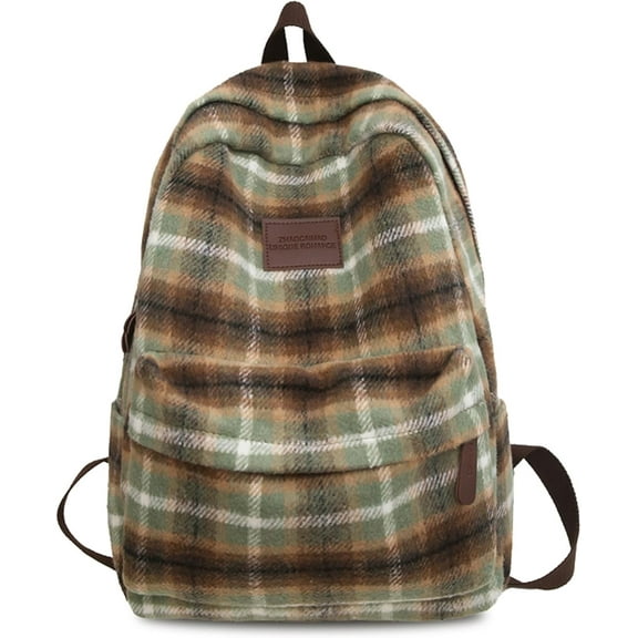 Teclado Backpack Plush Plaid Pattern 17.7 Inch Bookbags Lightweight Laptop Bag Travel Daypacks (Red)