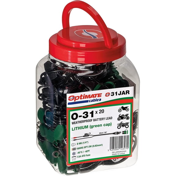TecMate OptiMate O-31 Jar, Weatherproof Battery Lead, Lithium Green Cap (20 Units)