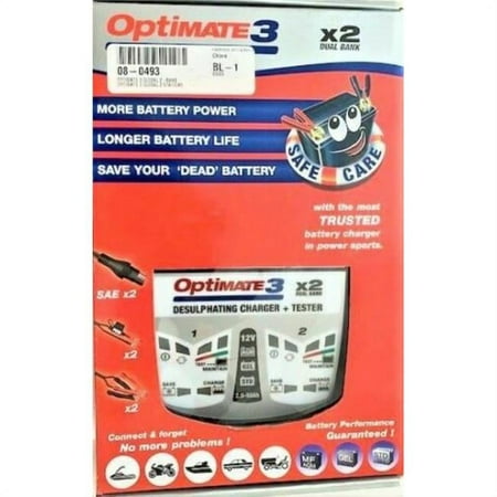 Tecmate Optimate 3 x 2 in. Bank, 2-Bank x 7-Step 12V & 0.8A Battery Saving Charger-Tester-Maintainer