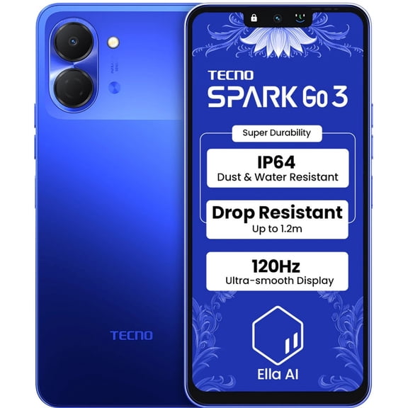 Tecno Spark 3 GO Ai 4G LTE (64GB + 4GB) (Compatible with Tmobile Mint Tello Boost Mobile and Worldwide) Dual SIM 6.74" 13MP Camera Model KN3 (GALAXY BLUE)