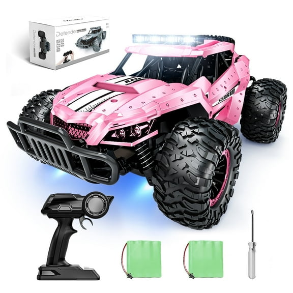 Tecnock Pink RC Car 1/16 Scale Remote Control Car for Girls, High Speed 20+ KM/H All Terrains Rc Monster Truck with Two Rechargeable Batteries & Head Chassis Lights Gift Toy for Kids Adults