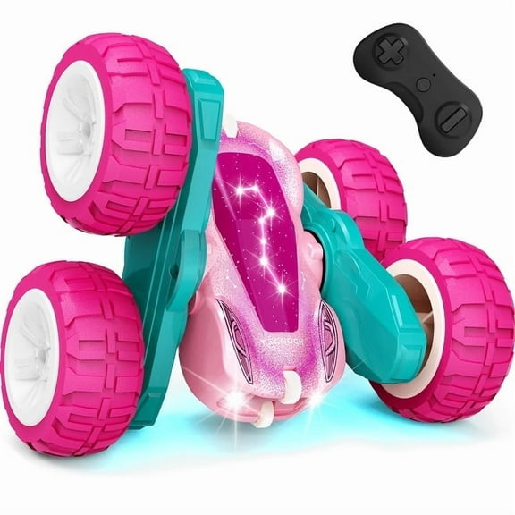 Tecnock Pink Remote Control Car for Girls and Boys, 2.4GHz RC Cars with USB-C Easy Charging, 4WD Double Sided 360° Rotates and Flips RC Stunt Car, Toys Gift for Kids Ages 6-8, 8-12