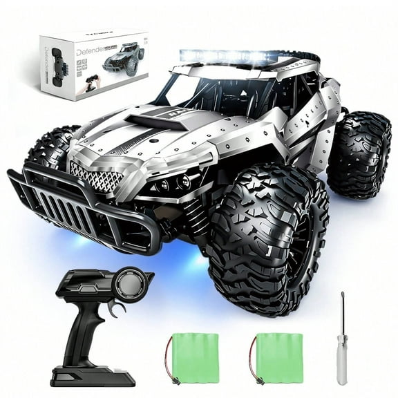 Tecnock RC Car 1/16 Scale Remote Control Car for Boys, High Speed 20+ KM/H All Terrains Rc Monster Truck with Two Rechargeable Batteries & Head Chassis Lights Gift Toy for Kids Adults, Silver