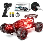 Tecnock RC Cars for Kids, 118 Scale Remote Control Car with LED Lights, 2.4GHz All-Terrain RC Trucks, Rechargeable Battery for 50-Min Play, Gifts Toy