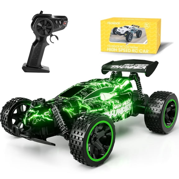 Tecnock Remote Control Car for Boys and Girls, 1:18 Scale RC Cars with LED Lights, 2.4GHz 2WD All-Terrain RC Trucks for 50-Min Play, Gifts for Kids
