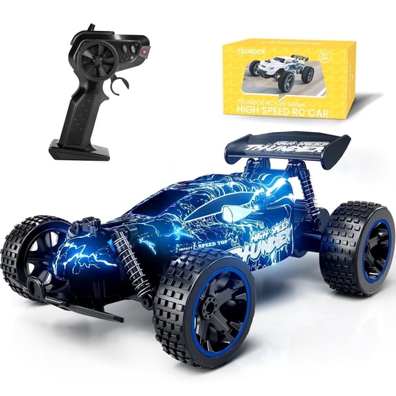 Tecnock Remote Control Car for Boys and Girls, 1:18 Scale RC Cars with LED Lights, 2.4GHz 2WD All-Terrain RC Trucks for 50-Min Play, Gifts for Kids