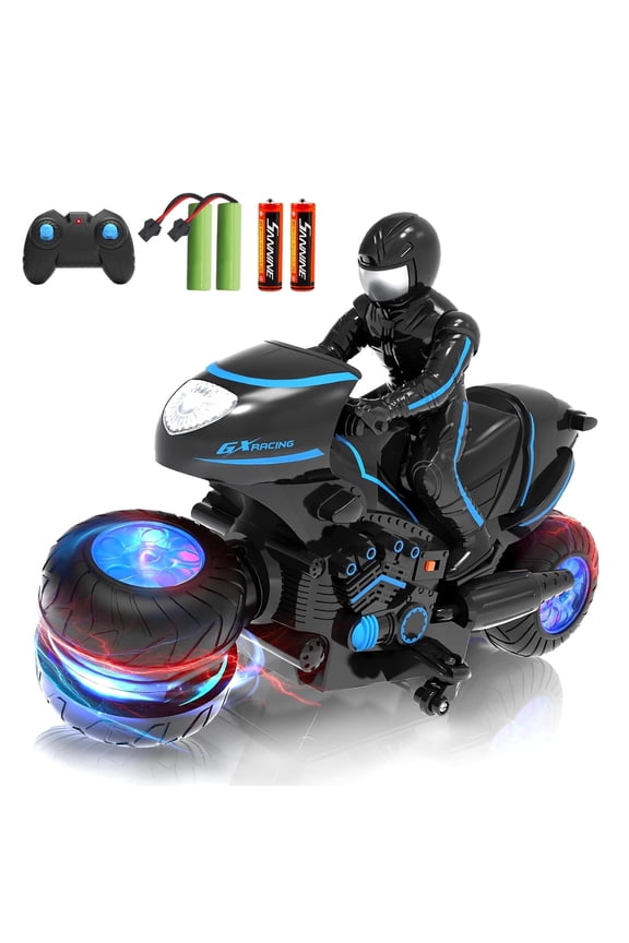 RC Motorcycle, Remote Control Motorcycles with LED Lights, RC Cars Dirt Bike Toy, 360 Spins and Flips, Gift for Kids