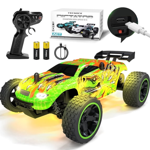 Tecnock RC Cars for Kids, 1:18 Scale 2WD Off-road RC Trucks with USB-C Easy Charging, 2.4GHz Remote Control Car with LED Lights for Indoor&outdoor