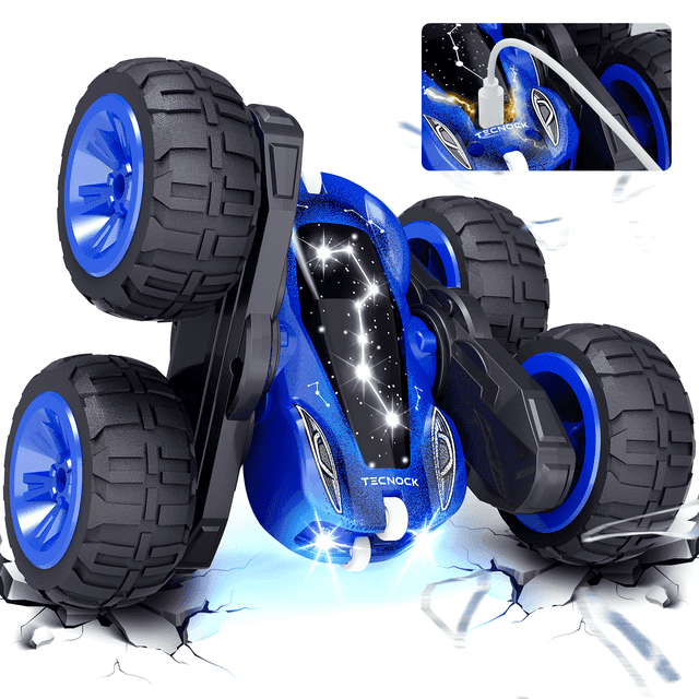Tecnock Remote Control Car, 2.4GHz RC Cars with USB-C Easy Charging, 4WD Double Sided 360° Rotates and Flips RC Stunt Car, Toys Gift for Boys and Girls Ages 6-8, 8-12