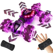 Tecnock Remote Control Car for Boys Girls, 2.4GHz 4WD Gesture Sensing RC Stunt Car Toys - 360  Rotating Double Sided Hand Controlled RC Cars with LED Lights, Gifts for Kids Ages 6-8, 8-12, Purple
