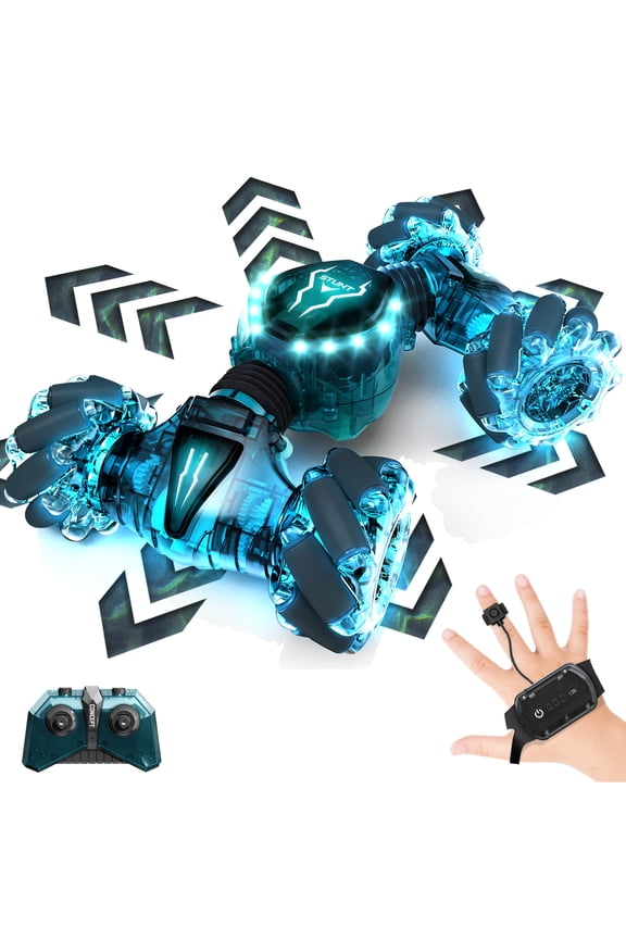 Remote Control Car for Boys Girls, 2.4GHz 4WD Gesture Sensing RC Stunt Car Toys - 360° Rotating Double Sided Hand Controlled RC Cars with LED Lights, Gifts for Kids Ages 6-8, 8-12