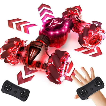 Tecnock Remote Control Car for Kids, 2.4GHz 4WD Gesture Sensing RC Cars - 360° Rotating Double Sided Hand Controlled RC Stunt Car with LED Lights