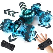 Tecnock Remote Control Car for Boys Girls, 2.4GHz 4WD Gesture Sensing RC Stunt Car Toys - 360  Rotating Double Sided Hand Controlled RC Cars with LED Lights, Gifts for Kids Ages 6-8, 8-12, Green
