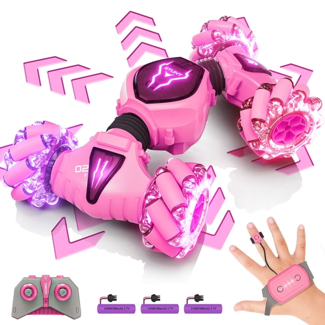 Tecnock Remote Control Car for Boys Girls, 2.4GHz 4WD Gesture Sensing RC Stunt Car Toys - 360° Rotating Double Sided Hand Controlled RC Cars with LED Lights, Gifts for Kids