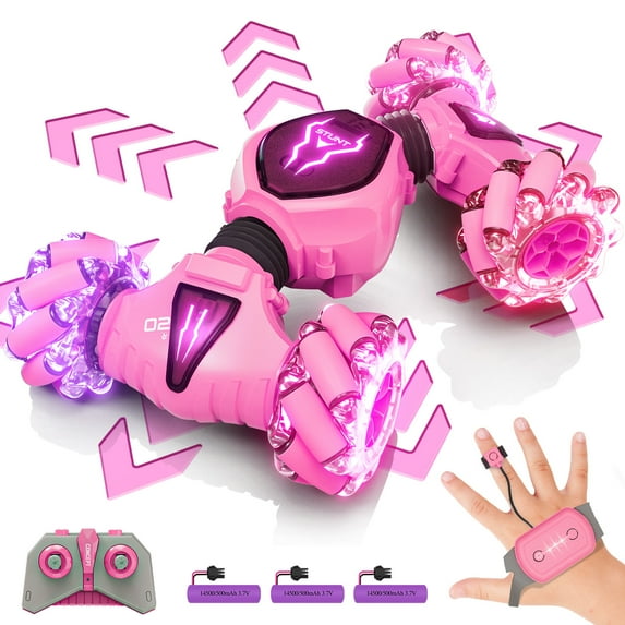 Tecnock Remote Control Car for Boys Girls, 2.4GHz 4WD Gesture Sensing RC Stunt Car Toys - 360° Rotating Double Sided Hand Controlled RC Cars with LED Lights, Gifts for Kids