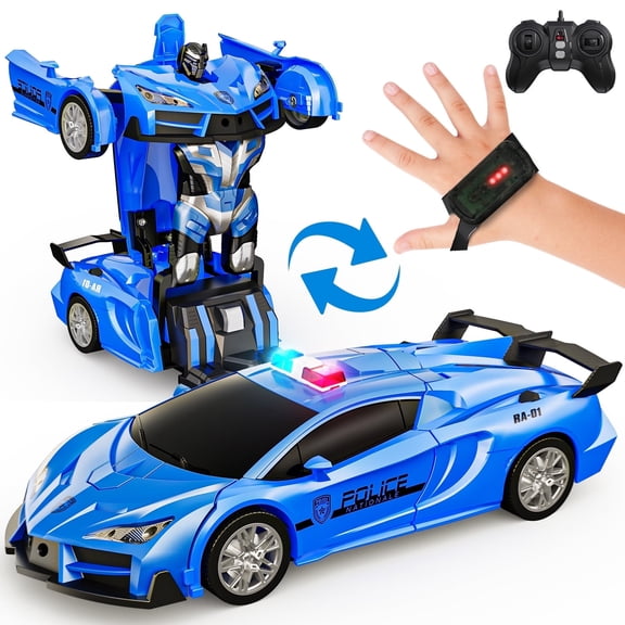 Tecnock Remote Control Car - Gesture Sensing, Transform RC for Kids, 2.4GHz One Button Transformation Robot Toy with LED Lights, RC Toy Gift