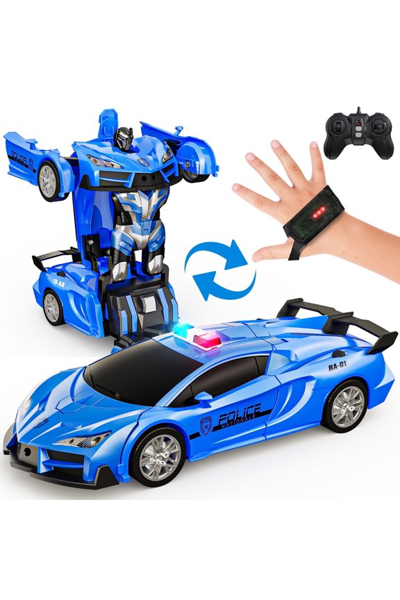 Remote Control Car - Gesture Sensing, Transform RC for Kids, 2.4GHz One Button Transformation Robot Toy with LED Lights, RC Toy Gift