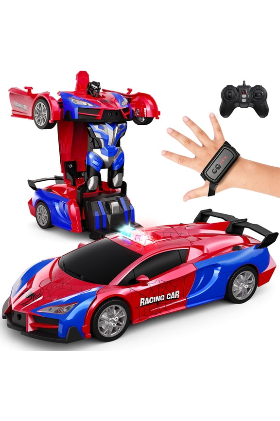 Remote Control Car with LED Lights, Gesture Sensing Transform RC Cars for Kids, One Button Transformation Robot Toy Gift for Boys, Girls