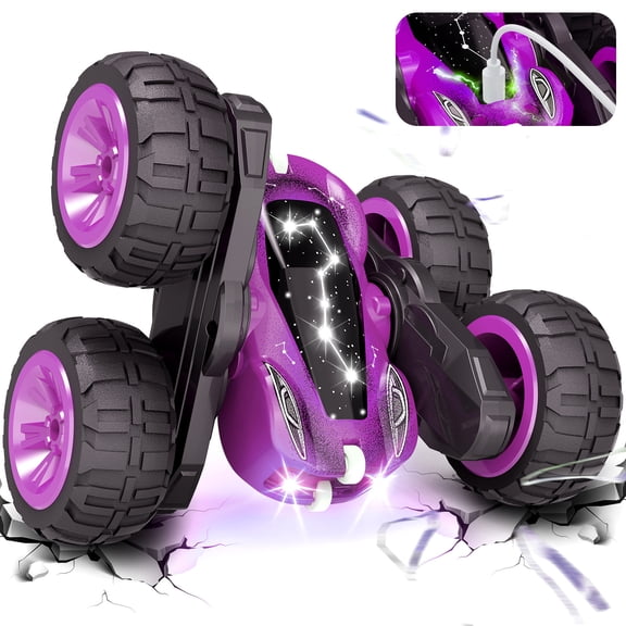 Tecnock Remote Control Cars for Kids, 2.4GHz RC Car with USB-C Easy Charging, 4WD Double-Sided 360°Flip RC Stunt Car, Toys Gift for Boys and Girls