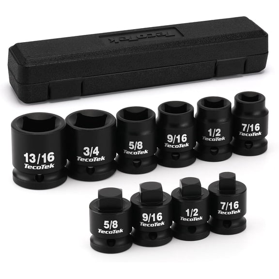 TecoTek 1/2" Drive Pipe Plug Socket Set, Square Drive Socket, 10-Piece, SAE, 4 Point Sockets, CR-MO, Tapered Male Square 7/16'' - 5/8'', Chamfered Female Square 7/16'' - 13/16''