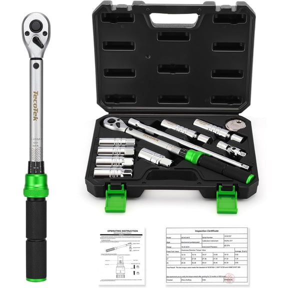 TecoTek 11‑Pcs 3/8" Spark Plug Socket Set, 10‑45 Ft‑Lbs Click Torque Wrench, CR‑V Magnetic Swivel Sockets, 9/16", 5/8", 3/4", 13/16", 14mm, 16mm, 18mm, with Gapper, Universal Joint, 10" Extension Bar