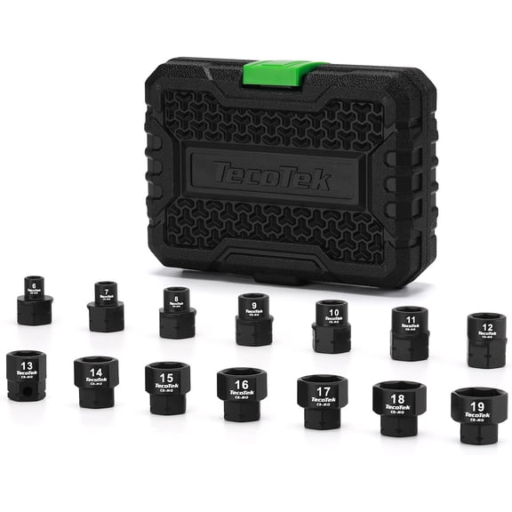 TecoTek 14-Piece 3/8-Inch Drive Metric Low Profile Impact Socket Set, Stubby Socket Set, 6mm-19mm, No Skips Sizes, 6 Point, Cr-Mo, Shorter Socket for Tight Areas