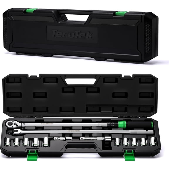 TecoTek 14PCS 1/2 Inch Drive Torque Wrench Tool Set, Tire Change Kit, 30-330Nm/22.2-244.2FT.-LB, With 24" Breaker Bar, 3-Inch & 5-Inch Extension, 10 Sockets for American Cars, Trucks and SUVs