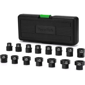 TecoTek 15-Piece 1/2-Inch Drive Metric Low Profile Impact Socket Set, Stubby Socket Set, 10mm-24mm, No Skips Sizes, 6 Point, Cr-Mo, Shorter Socket for Tight Areas