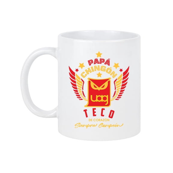 Tecos Soccer Fan Coffee Mug Pap Chingn Design Teco de Corazn, Siempre Campen 11 oz White Ceramic Cup