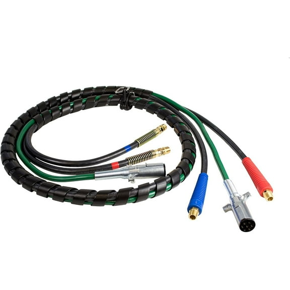 Tectran 169127S 3-in-1 Industry Grade AirPower Line Set | Flexible Grips | Tractor-Trailer Hook-Up Line | 1/2" NPT Fittings | 12' Length
