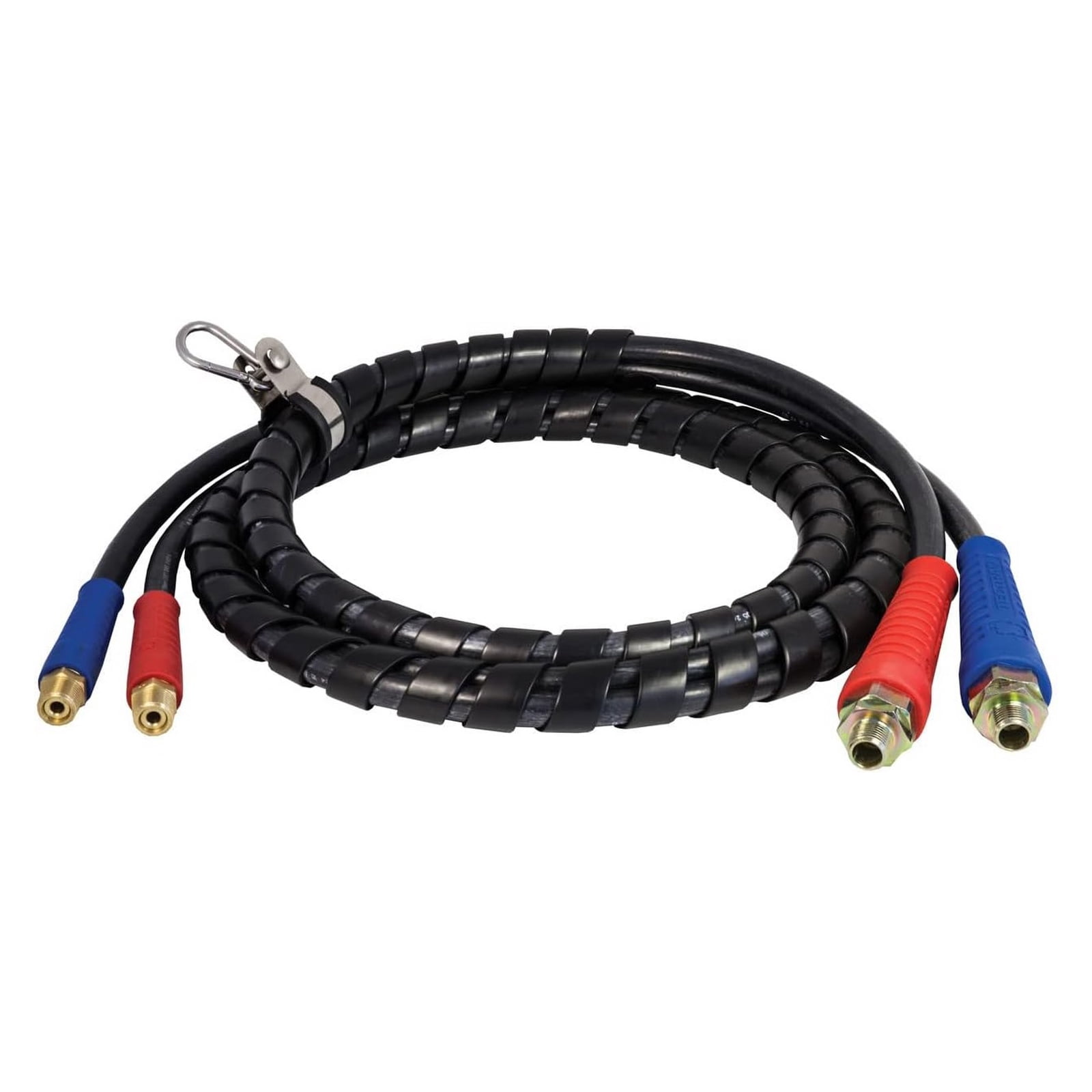 Tectran 16915BR 15' Air Brake Hose Assembly With FLEXGrip-HD Black Hose & Spiral Wrap - 1/2" NPT, DOT Compliant