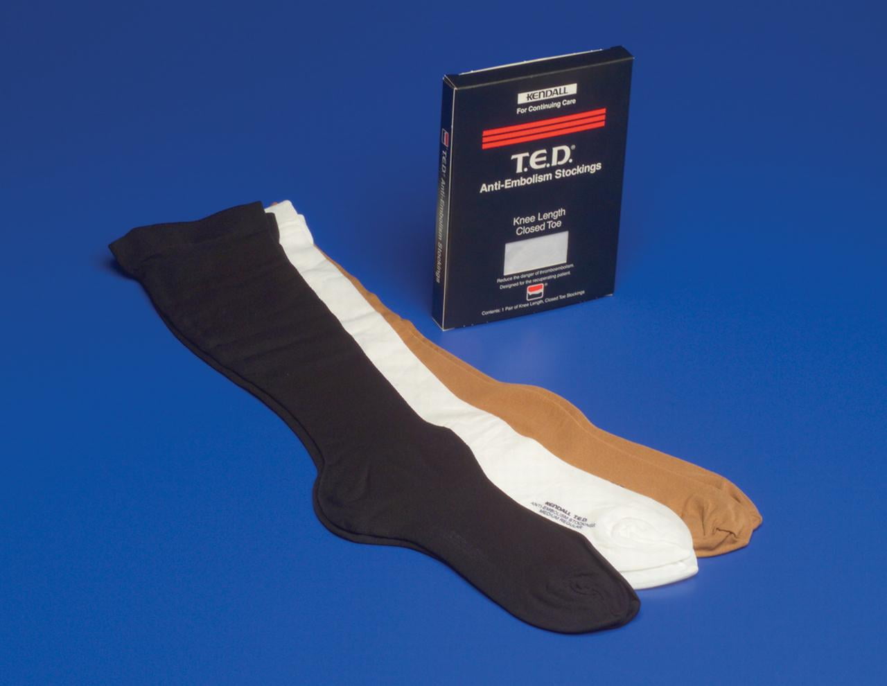 Ted Anti-Embolism Compression Socks, Knee-High, Closed Toe, Beige, Large, 1 Pair