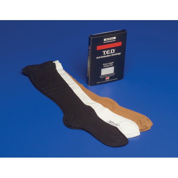 Ted Anti-Embolism Compression Socks, Knee-High, Closed Toe, Beige, Large, 1 Pair