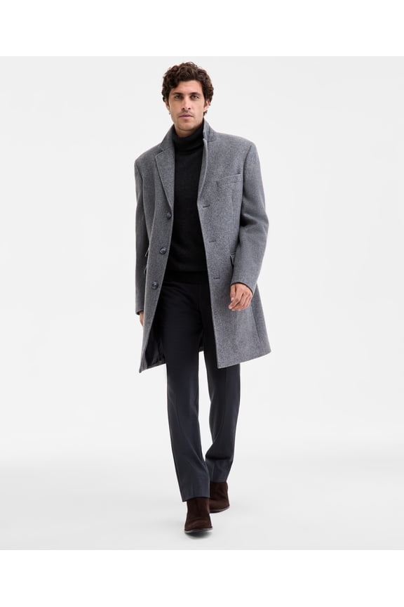 Mens Classic-Fit Twill Wool Overcoat Coat 38R Grey