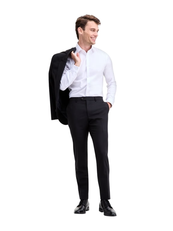 Mens Modern fit Wool Dress Pants 32 / 30 Black Solid Stretch