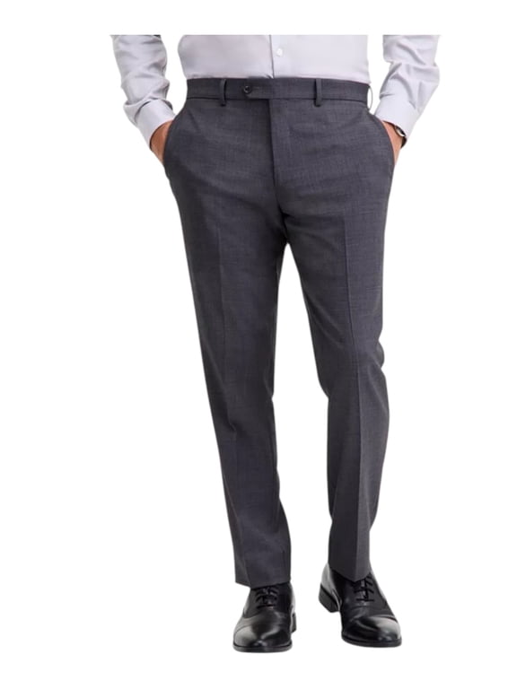 Mens Modern fit Dress Pants 40 / 30 Charcoal Grey Birdseye Wool