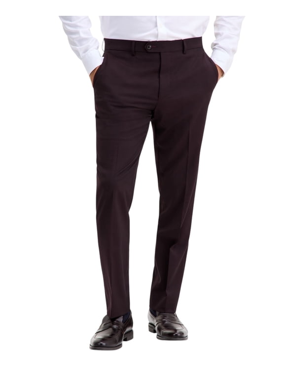 Mens Modern fit Dress Pants 42 / 30 Burgundy Red Solid Stretch Wool