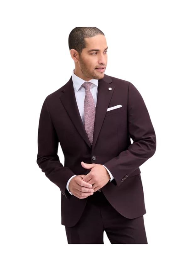 Mens Modern fit Sport Coat Blazer 38 R Burgundy Red Solid Stretch Wool