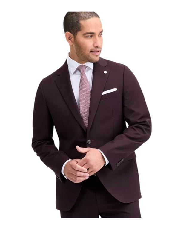 Mens Modern fit Sport Coat Blazer 40 L Burgundy Red Solid Stretch Wool